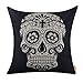 LINKWELL 45x45cm Black Skull Halloween All Hallows' Eve Gift Present Linen Cushion Covers Pillow Cases Trick-or-Treating