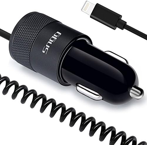 Car Charger, Sngg 4.8A Rapid USB Car Charger Adapter with 4.5-feet Coiled Lightning Cable for iPhone 7 / 7 Plus ,6S / 6S Plus, 6 / 6 Plus , / SE / 5s / 5c / 5 and More,with Extra USB Port (Black)