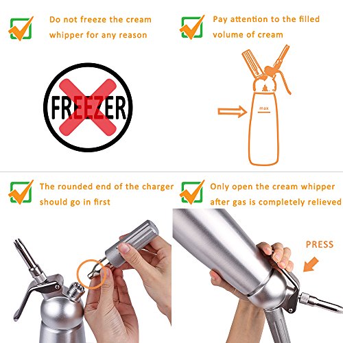 Professional Whipped Cream Dispenser, Aluminum Cream Whipper, 3 Sainless Steel Nozzles and 3 Plastic Pastry Tube, for Baking and Beverages (500ml)