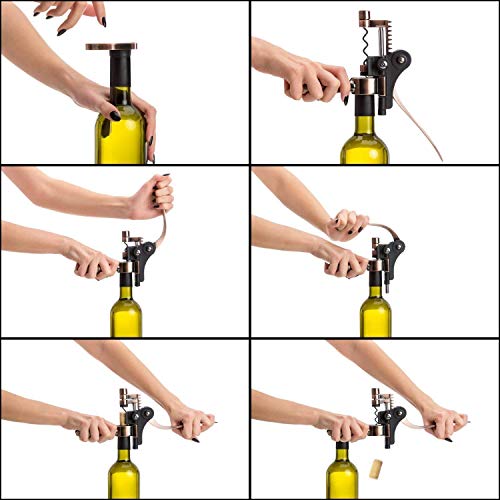 Corkscrew Wine Openers Best Sellers - 7 Bottle Accessories Kit with Stand, Plug, Wine Aerator, Drip Ring, Foil Cutter & EXTRA Teflon Spiral + Engraved Wooden Box Gift Set
