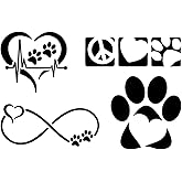 Paw Decals 4 Pack: Heartbeat, Infinity, Peace Love, Paw Heart (Black, Small 3.5")
