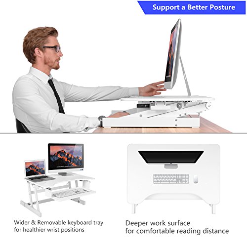 Smonet Standing Desk Converter , Height Adjustable Sit Stand Desk Riser , 32" Computer Workstation Stand Up Desktop with Retractable Keyboard Tray ( Dual Monitor White ) - Thumbnail 2