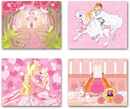 8x10 PRINCESS theme wall decor posters. Set of 4 UNFRAMED poster prints for kids' room. Made in USA.