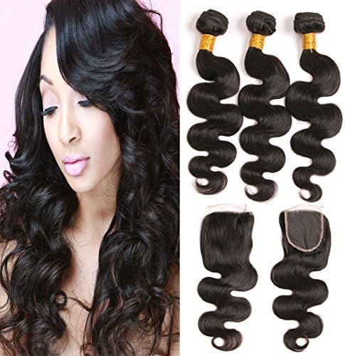 Body Wave Bundles With Closure Brazilian Virgin Human Hair 3 Bundles With Pre Plucked Lace Closure 12 14 16+10 Inch 4x4 Unprocessed Real Human Hair Weave Bundles Wholesale Natural Black Color