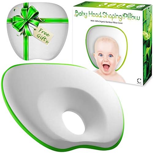Organic Newborn Baby Pillow, Memory Foam Cushion for Flat Head Syndrome Prevention & Infant Head Support - FREE Organic Bamboo Pillow Cover