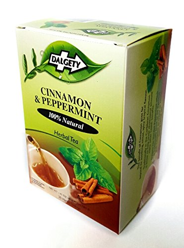 DALGETY CINNAMON and PEPPERMINT TEA. REAL CARIBBEAN TEA. 20 TEABAGS PER CARTON. MEDIUM STRENGTH HERBAL TEA with ALL NATURAL INGREDIENTS. PRODUCT of the UK.