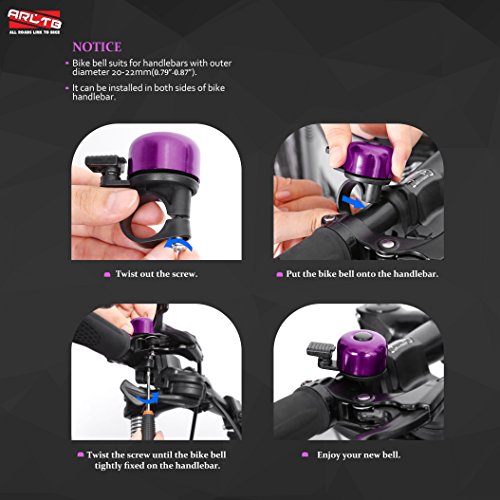 Arltb Aluminum Alloy Bicycle Bell (4 Colors) Bike Bell Ring Horn Accessory Clear and Loud Ringtone Alert Fits for Boys Girls Kids Mountain Road Bike Fits 20mm-22mm Handlebar (Purple)