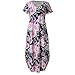 Shisay Women's Summer Floral Sundress Loose Maxi Dress with Pockets V Neck Short Sleeve Split Beach Long Dress Purple