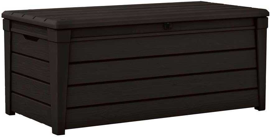 Keter Brightwood 454L Outdoor Garden Storage Box Brown Wood Panel