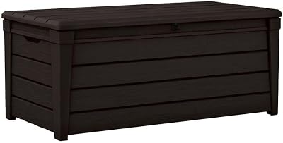 Keter Brightwood 454L Outdoor Garden Storage Box Brown Wood Panel