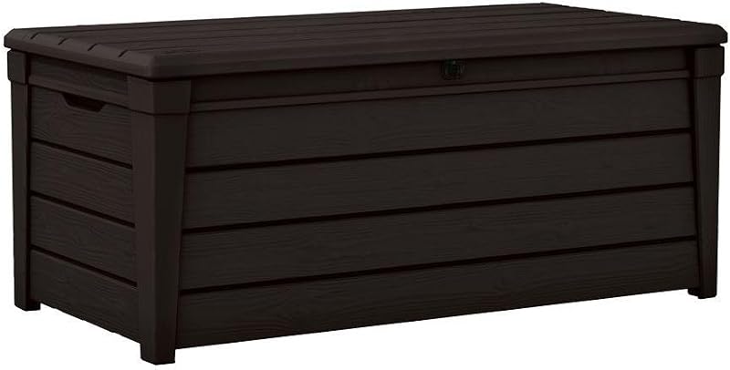 Keter Brightwood 454L Outdoor Garden Storage Box Brown Wood Panel