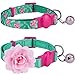 Blueberry Pet Pack of 2 Cat Collars, The Floral Power Relaxing Jungle Green Adjustable Breakaway Cat Collar for Girl & Boy with Bell & Detachable Flower, Neck 9