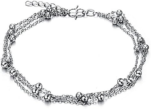 White Gold Plated Multilayer Chain Anklet Bracelet With Beads Bells Women Girls Barefoot Sandal Beachcomber Jewelry