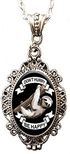 Alkemie Sloth "Don't Hurry Be Happy" Cameo Pendant Necklace