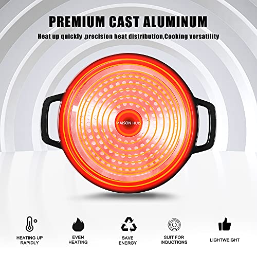 MAISON HUIS Nonstick Grill Pan for Stovetop, 11" Diameter Cast Aluminum Griddle Pan, Nonstick