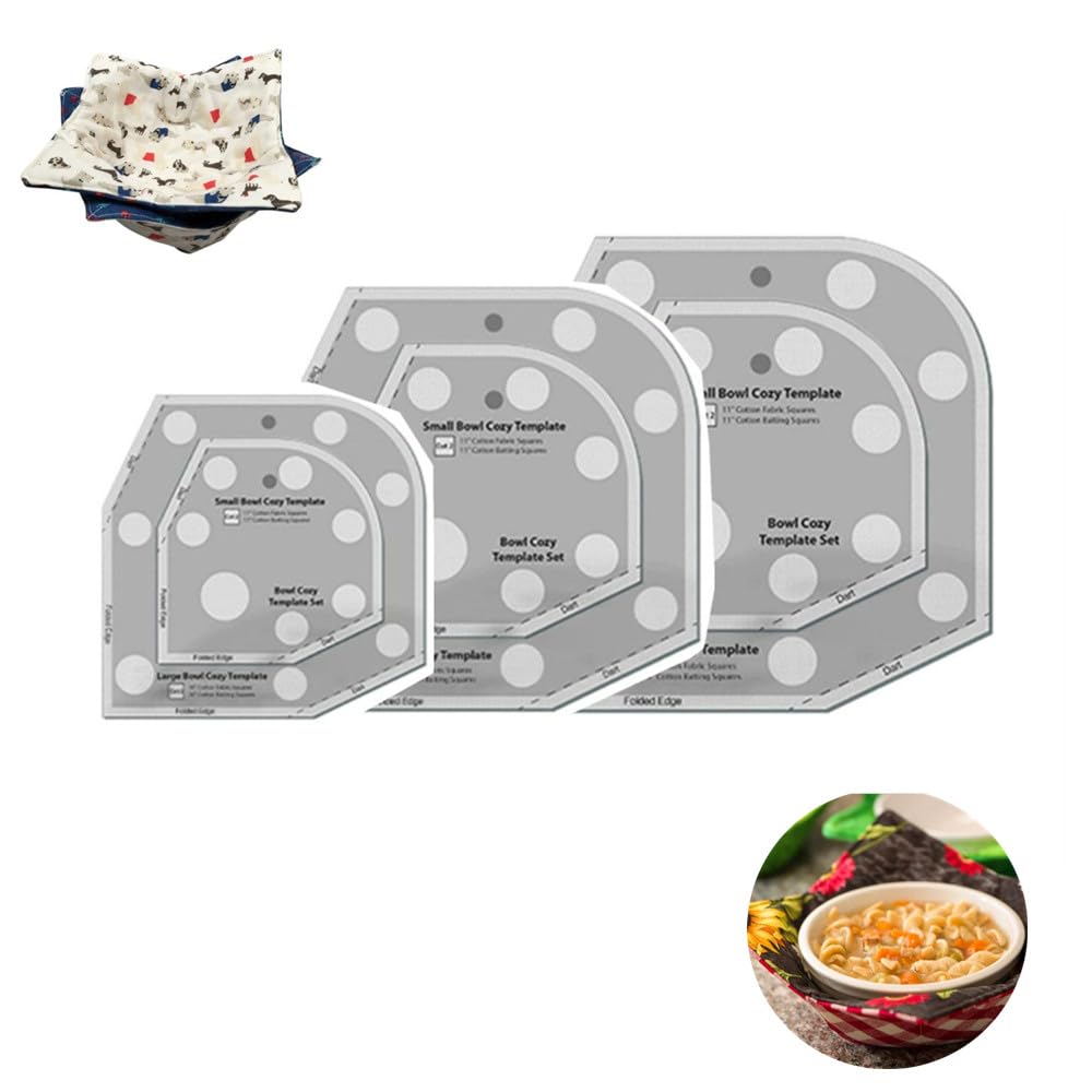 Dlmlemu 3Set/6Pcs Microwave Bowl Cozy Template Set, Cutting Ruler Clear Acrylic Wrap Sewing Pattern Quilting Template, Kitchen DIY Craft Set（6/8/10 inch）