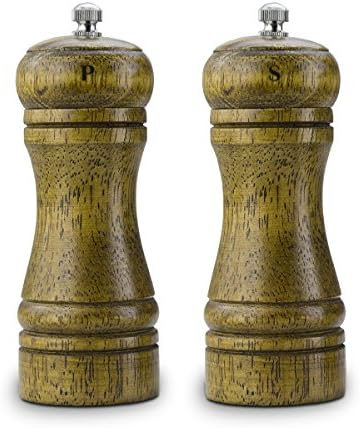 TEEFAN Wooden Refilled Interchangeable Salt &amp; Pepper Grinder Mill Ceramic Grinding Tank and Adjustable Rotor to Put Out Coarse to Fine Consistent Powder, Set of Two, 5 Inch