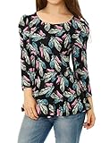 Allegra K Women's Scoop Neck Feather Pattern Puff Sleeves Peplum Top XL Black