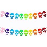 SaktopDeco 2 Pack Colorful Skull Banner Felt Skull Garland Halloween Banner for Rainbow Gothic Halloween Hanging Decorations