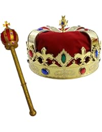 Funny Party Hats Royal Kingâ€™s Crown & Scepter - King Costume - Gold Costume Crown - Dress Up Accessories - 2 Pc