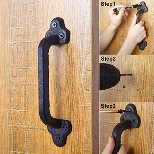 WEBI Rustic Gate Handle:9 Inch Cast Iron Sliding Barn Door Handle,Vintage Metal Gate Pull Handle Fence Handle Antique Long Cabinet Handles for Outdoor,Garage,Closet,Interior,Drawer,Brown,2 Packs