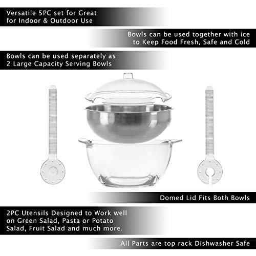 Classic Cuisine Salad Bowl with Lid and Utensils5PC Cold Serving Dish