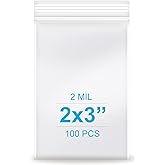 2''x 3'', (Pack of 100) Thick Clear Plastic Reclosable Zip Poly Bags with Resealable Lock Seal Zipper for Photo, Jewelry, Bakery, Treats, Travel, Storage, Packaging & Shipping
