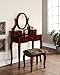 Roundhill Furniture Ashley Wood Make-Up Vanity Table and Stool Set, Cherry