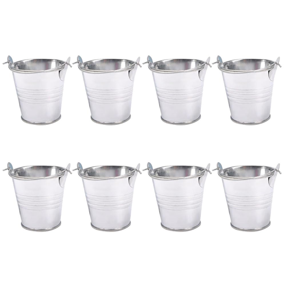 JIHUOO 10 Pcs Mini Metal Plant Buckets Small Party Favor Buckets Garden Planter Buckets Flower Bucket Pots Metal Centerpiece Buckets with Handles Silver
