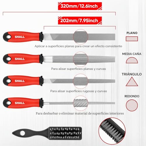 SHALL Juego de 17 limas de metal para metal, madera y plástico, 4 limas de mano y 12 de aguja, cepillo de alambre, lima de metal de alta calidad con caja de almacenamiento.