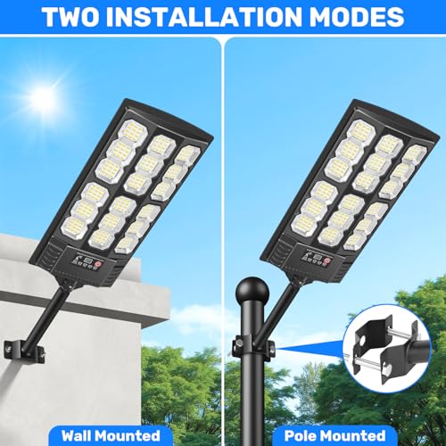 BlueYu Outdoor LED Solar Street Light, 800 W 6500 K IP66 Waterproof Street Light with Motion Sensor and Remote Control, Outdoor Garden Lights for Roads, Patios, Garages (4 Units)