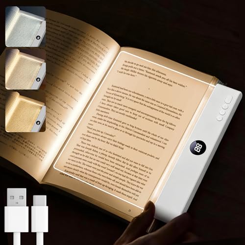 LED HD Pannello Luce da Lettura, Lampada Lettura Libro Occhi Protetti | Luce Libro Piatta Ricaricabile da Letto, Notturna Timer, 3 Colorei Dimmerabile Senza Livelli, per Gli Amanti dei Libri