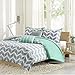 Intelligent Design Nadia Duvet Casual Vibrant Chevron Design, All Season Trendy Comforter Cover Bedding Set with Matching Sham, Decorative Pillow, Full/Queen, Aqua 5 Piece