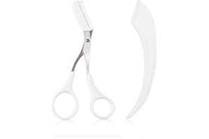 HEYIMINY 2-Pack Eyebrow Scissors with Comb and Curved Eyebrow Razor, Professional Stainless Steel Eyebrow Trimming Tools for Women and Men, Eyebrow Trimming Kit for Beginners Hair Removal Accessories, White