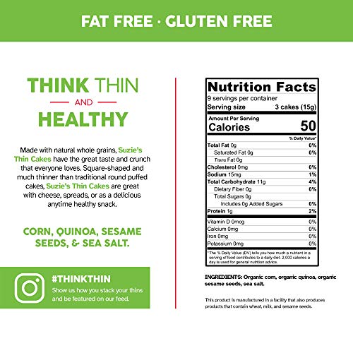 Suzie's Organic Thin Rice Puffed Cakes, 12 Pack, Corn Quinoa & Sesame