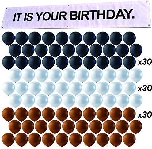 It is Your Birthday. 1'x6' Banner and (30) Balloons, Brown, Gray, and Black (1 Banner + 90 Balloons)