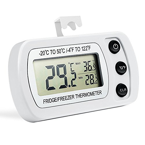 Digital Refrigerator Thermometer, Waterproof Freezer Thermometer with Hook - Easy to Read LCD Display, Max/Min Function - Perfect for Fridge, Freezer or General