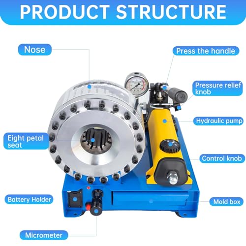 Hydraulic Hose Crimper for Crimping 1/4 in -1 in R1 and R2 Hydraulic Hose with 8 Sets Dies