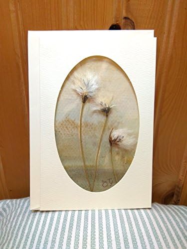 Handmade greetings card from the West of Ireland. Watercolour and wild flowers. Bog Cotton, 2nd wedding anniversary card