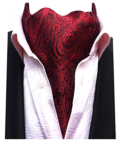 MENDENG Mens Blue Red Grey Paisley Jacquard Woven 100 percent Silk Cravat Necktie Ascot,Red,One Size - Thumbnail 4