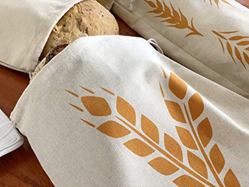 Linen Bread Bags for Artisan Homemade Bread - Reusable Food Storage - Baguette, Sandwich, and Boule Loaf Size Drawstring Bread Bag - Set of 3
