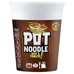 Pot Noodle Beef & Tomato Flavour - 90g - Pack of 4 (90g x 4)