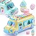 Juboury School Bus Toy, Learning Educational Toys for Baby & Toddler, Push & Pull Toy with Xylophone, Blocks for Boys and Girls (Yellow)