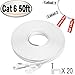 Ethernet Cable 50 ft Cat 6 Flat Lan Internet Network Cable,High Speed 10 Gigabit With Snagless Rj45 Connectors,50 Foot Cable White,Free Cable Clips and Sticky Labels