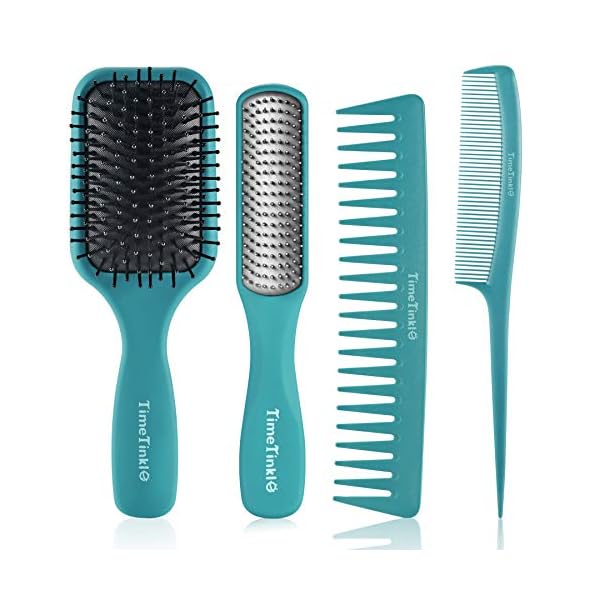 TimeTinkle 4 PCS Hairbrush Set - Detangler, Styling Brush, Tail Comb & Wide Tooth Comb for Women, Men and Kids, Great on…