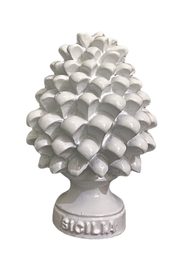 Sicilian Pine Cone, Classic, Modern, Decorative, Ornamental, Sicilian Design Pine Cone, Typical Object, Favor H 7 cm (White)