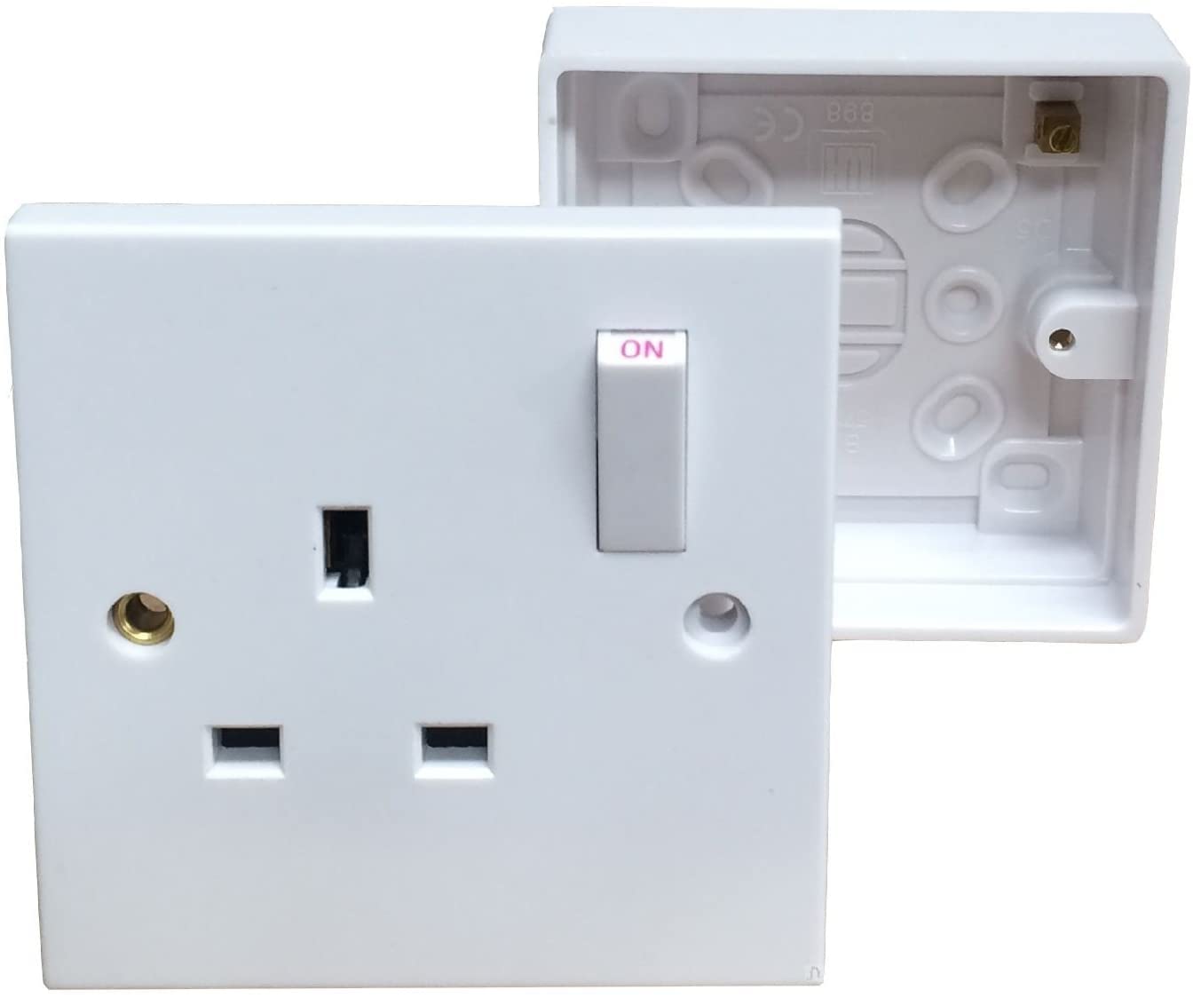 Mr. Gadget Solutions® New Single Wall Socket & Back Box Pattress Single 1 Gang 13A Switched Socket