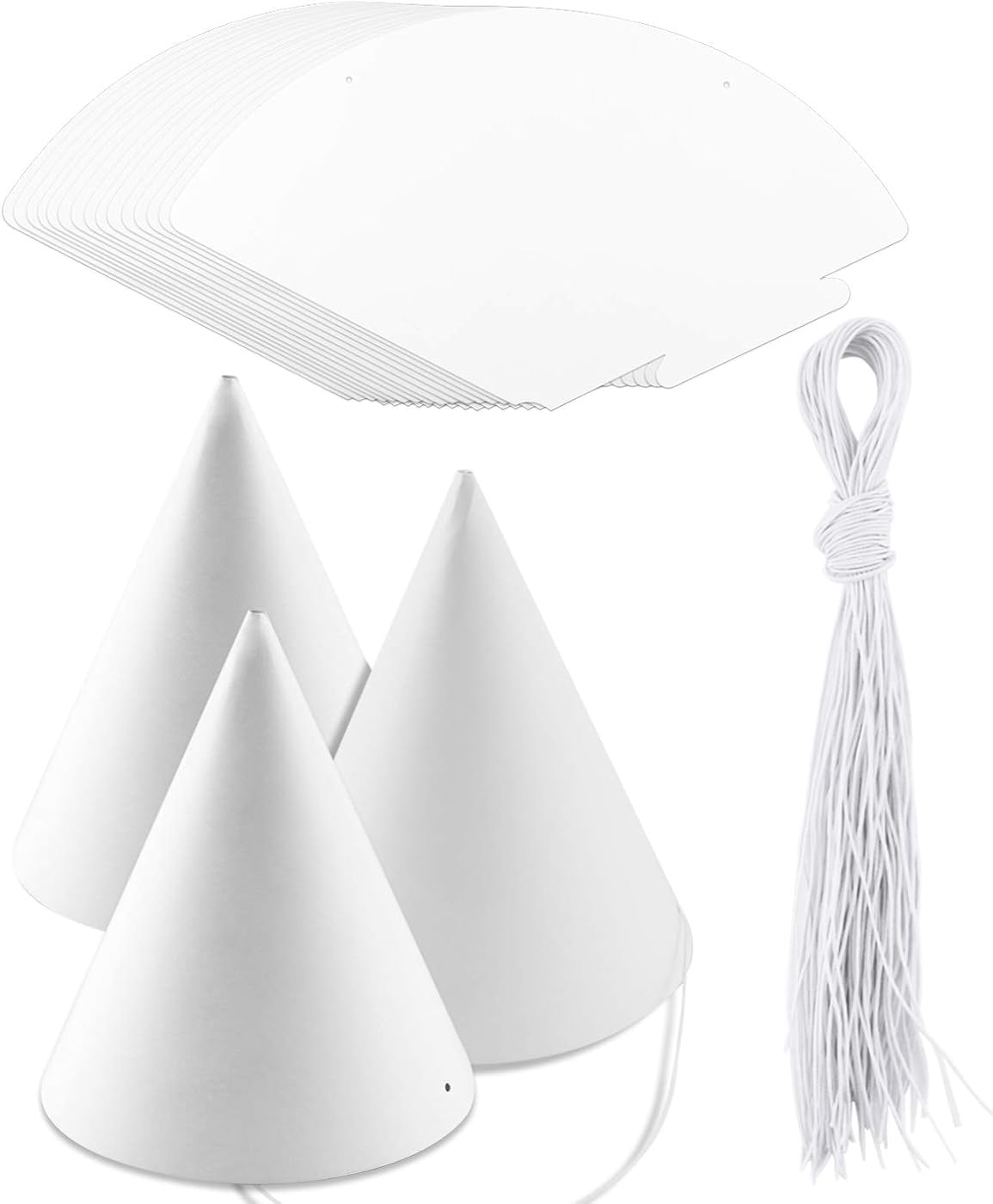 Weoxpr 40 Pieces White Party Cone Hats DIY Fun Birthday Party Paper Cones Hat for Kids Adults Art Craft Party Supplies: Clothing