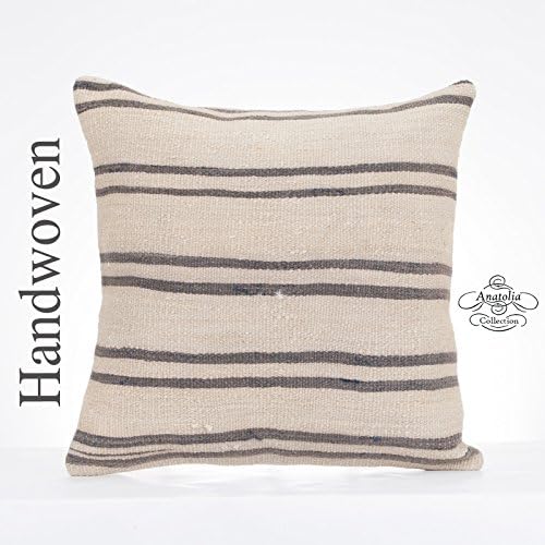 White Cottage Chic Kilim Pillow Striped Large Pillowcase 20x20" Turkish Vintage Cushion Cover Interior Decor Sofa Couch Floor Throw