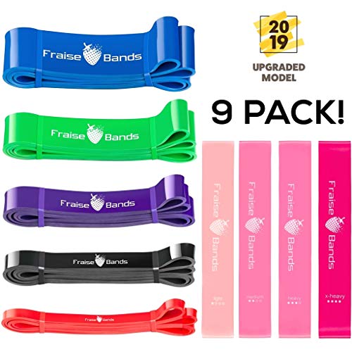 Resistance Bands Set - Pack of 9 - Heavy Duty Exercise Bands Stretch Set | Booty Bands for Legs and Glutes | Workout Gym Bands for Excersize / Muscle Building | Butt Shape Bands with Carry Bag